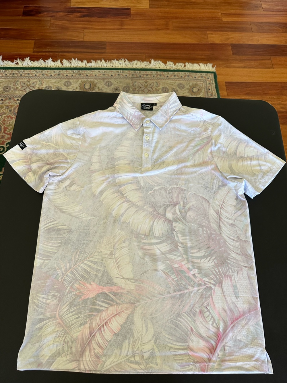 Sunday Swagger Polo Golf Shirt Gray Floral Performance Comfort Stretch Mens LG